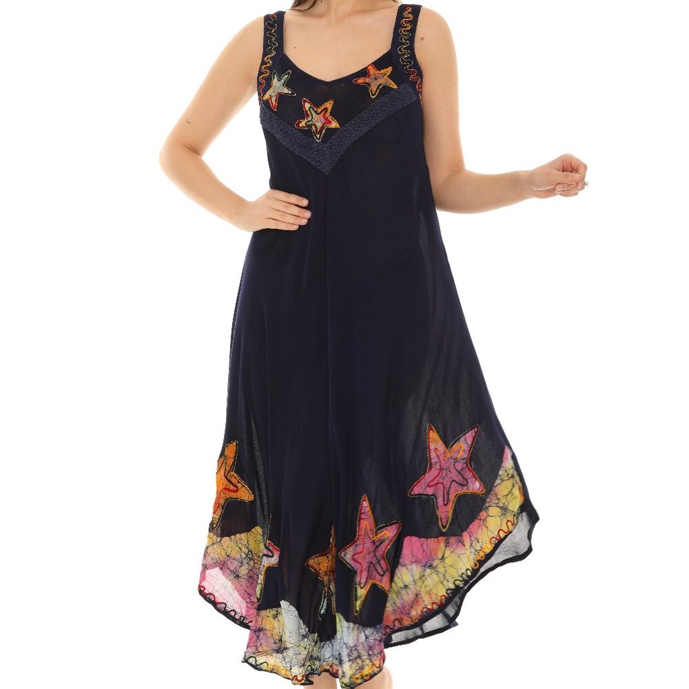 Navy Rayon Sleeveless Midi Dress